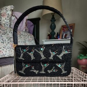 Black Beaded Martini Shoulder Bag